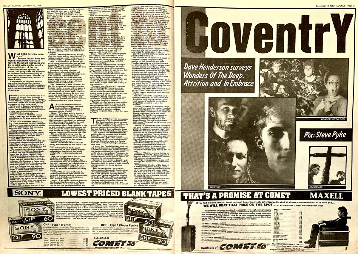 ZoundsAbound's tweet photo. Dave Henderson is exploring the delights of Coventry to see what new music is coming through.

He offers #Attrition, #InEmbrace &amp; #WondersOfTheDeep for our consideration.

Sounds Dec 10th 1983 https://t.co/md4op3SJyO