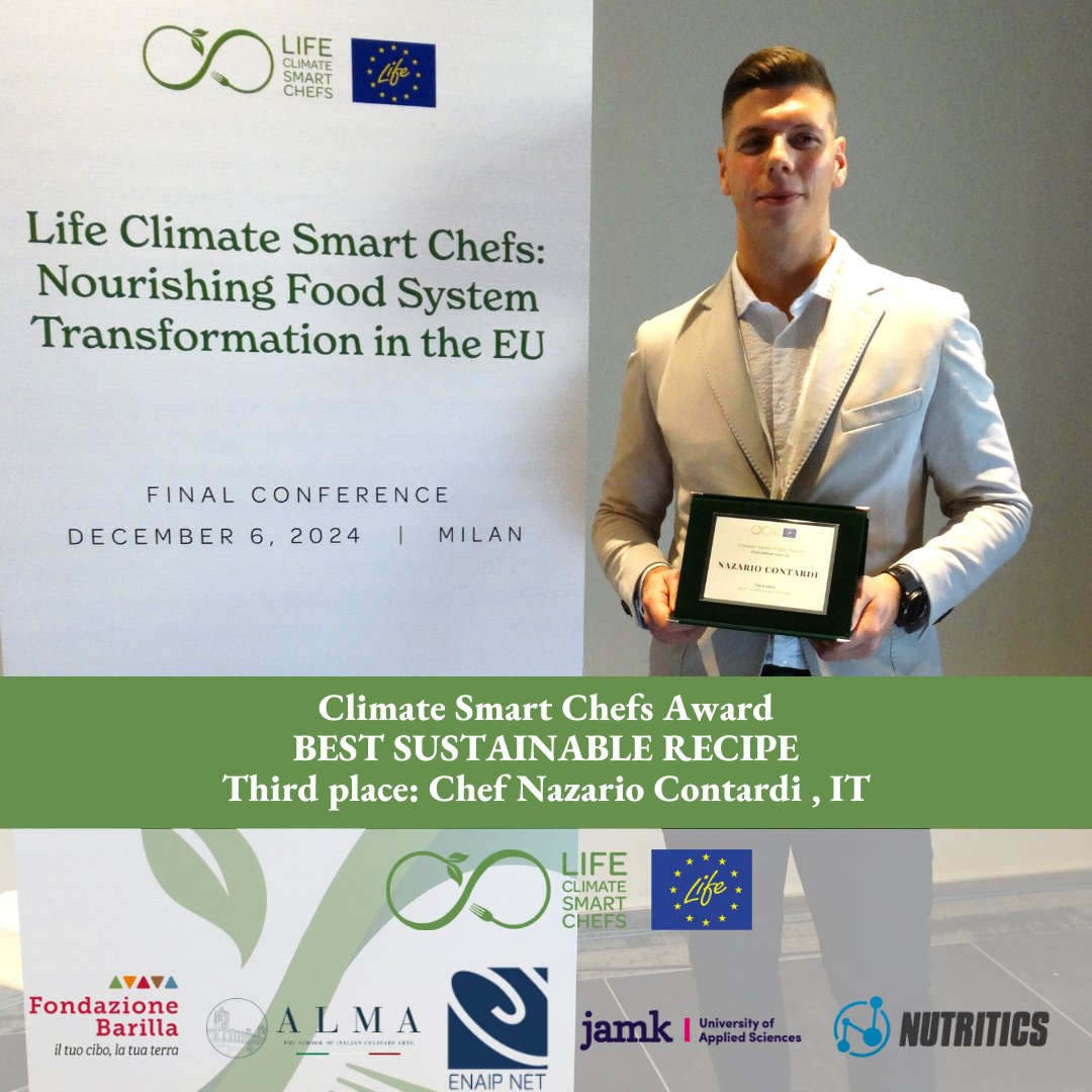 BEST SUSTAINABLE RECIPE - Climate Smart Chefs Award
Meet the winner &gt;&gt; Chef MATTEO FARSONI (IT)
Second and third places in this category went, respectively, to Chef Evi Chioti (CY) and Chef Nazario Contardi(IT).Kudos!

<a href="/Alma_School/">Alma Scuola Cucina</a> <a href="/enaip_net/">ENAIP NET</a> @jamk_fi <a href="/Nutritics/">Nutritics</a> <a href="/LIFEprogramme/">LIFE Programme</a>