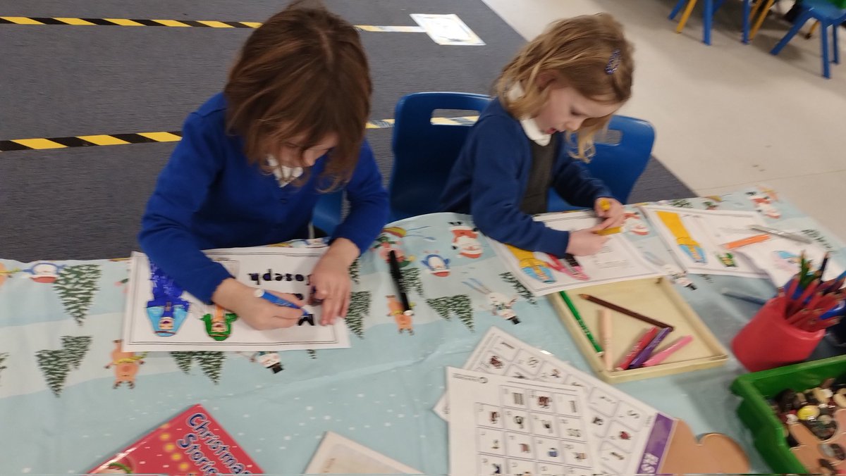 latimerprimary's tweet image. #EYFS are busy for Christmas! #LatimerEnglish Santa letter writing, #LatimerRE colouring of the Christmas story and decorating pictures, #LatimerPE fine motor decorating with buttons.