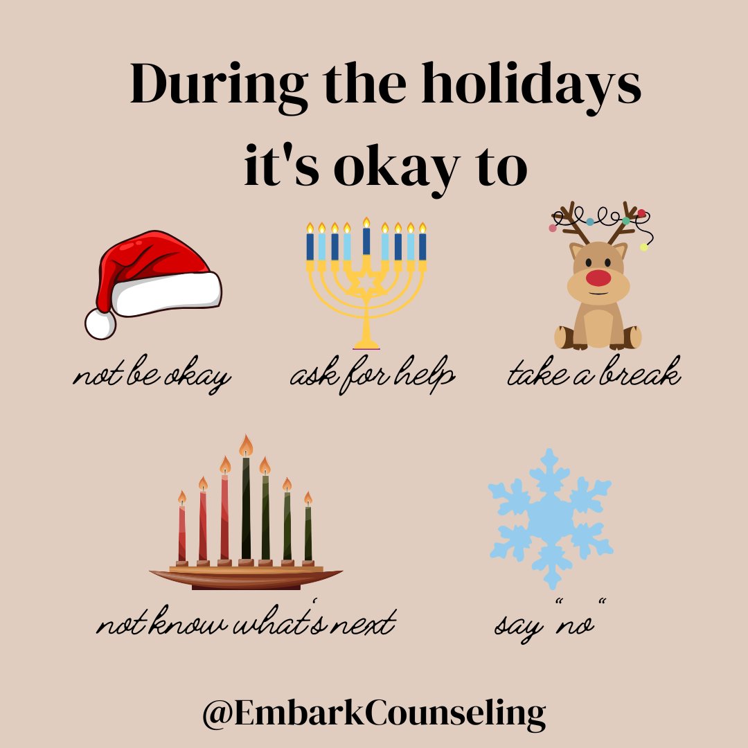 Embark4Families's tweet photo. During the holidays, the time can feel magical and festive, but sometimes it can also feel hard and stressful. It is okay if you need extra support during this time. We are here and care for you during this season! 

#ECS #Counseling #MentalHealthMondays #Embark4Families https://t.co/KytbwkYTL6