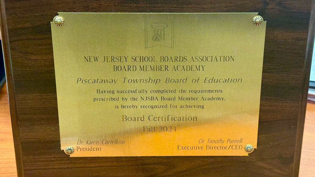 Congratulations to our Board of Education, which was honored Thursday, Dec. 12, for attaining certification through the the <a href="/njsba/">NJSBA</a> Member Academy! Board members volunteered 16 hours of their time to training and professional development in a wide range of areas. #PwayInspires