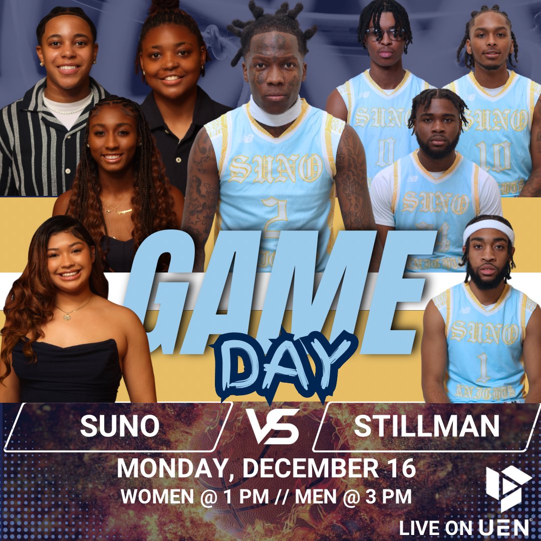 SUNO Knights Baseball (@sunobsb) on Twitter photo Double Dose again today! Our teams take on this afternoon in their final <a href="/hbcuac/">HBCU Athletic Conference</a> Crossover game
๐ <a href="/GoStillman/">Stillman Tigers Athletics</a>
๐ New Orleans, La.
๐๏ธ The Castle
โ๏ธ Women 1PM // Men 3PM
๐บ SUNO Knights Athletics TV on <a href="/uenetwork/">Urban Explorers</a>
#SUNOKNIGHTLIFE #SUNOKNIGHTSWBB #SUNOKNIGHTSMBB #HBCUAC Double Dose again today! Our teams take on this afternoon in their final <a href="/hbcuac/">HBCU Athletic Conference</a> Crossover game
๐ <a href="/GoStillman/">Stillman Tigers Athletics</a>
๐ New Orleans, La.
๐๏ธ The Castle
โ๏ธ Women 1PM // Men 3PM
๐บ SUNO Knights Athletics TV on <a href="/uenetwork/">Urban Explorers</a>
#SUNOKNIGHTLIFE #SUNOKNIGHTSWBB #SUNOKNIGHTSMBB #HBCUAC