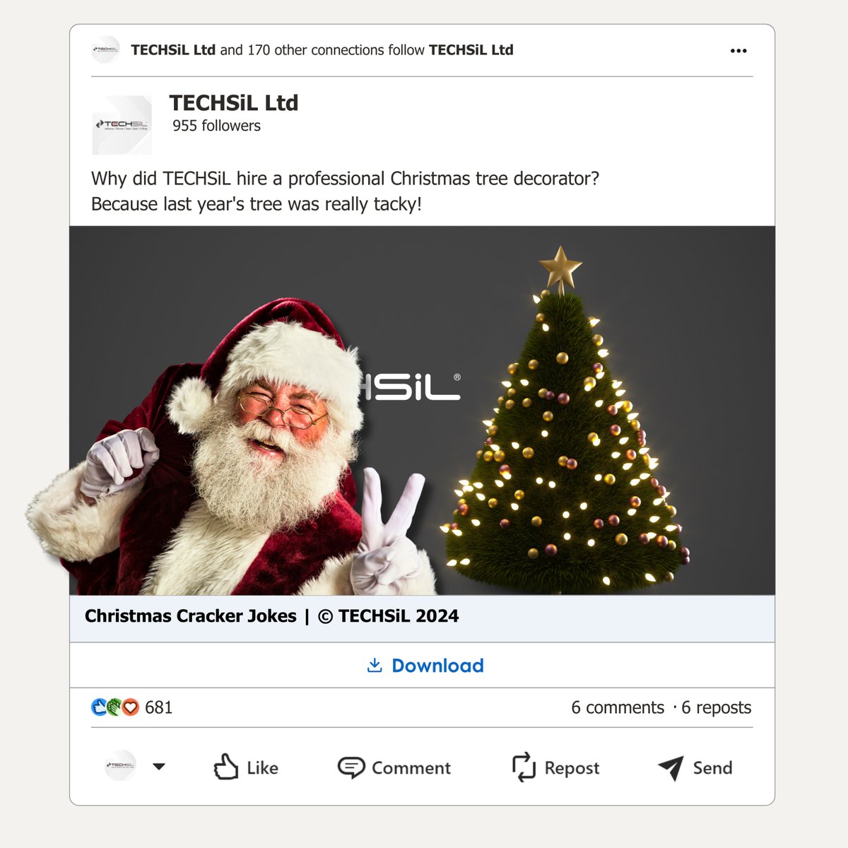 Techsil's tweet image. Why did TECHSiL hire a professional Christmas tree decorator?
Because last year's tree was really tacky!
🌐techsil.co.uk
#christmacountdown #TECHSiL #christmasjokes