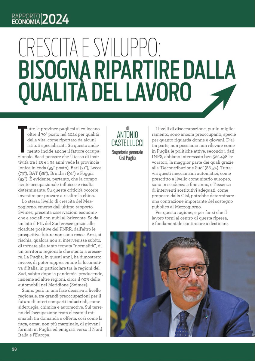 CislPuglia's tweet photo. Rapporto Economia 2024 #LAdriatico - #LoJonio, @CastellucciAnto: ripartire dalla qualità del #lavoro 
Leggi l'articolo completo ⤵️ https://t.co/nYUg0lxF5Z
