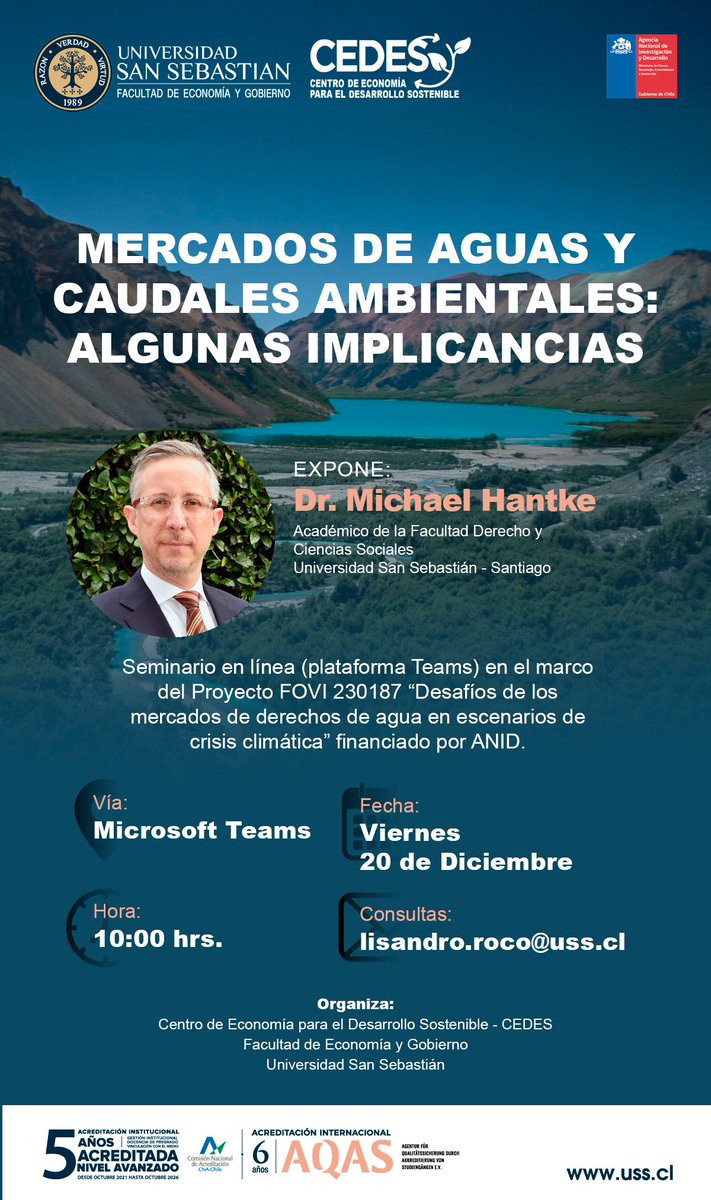 Seminario en línea imperdible este viernes 20 dic a las 10AM, Michael Hantke nos hablará sobre implicancias de los caudales ecológicos.  Detalles e inscripción: lnkd.in/eHDvBt6b