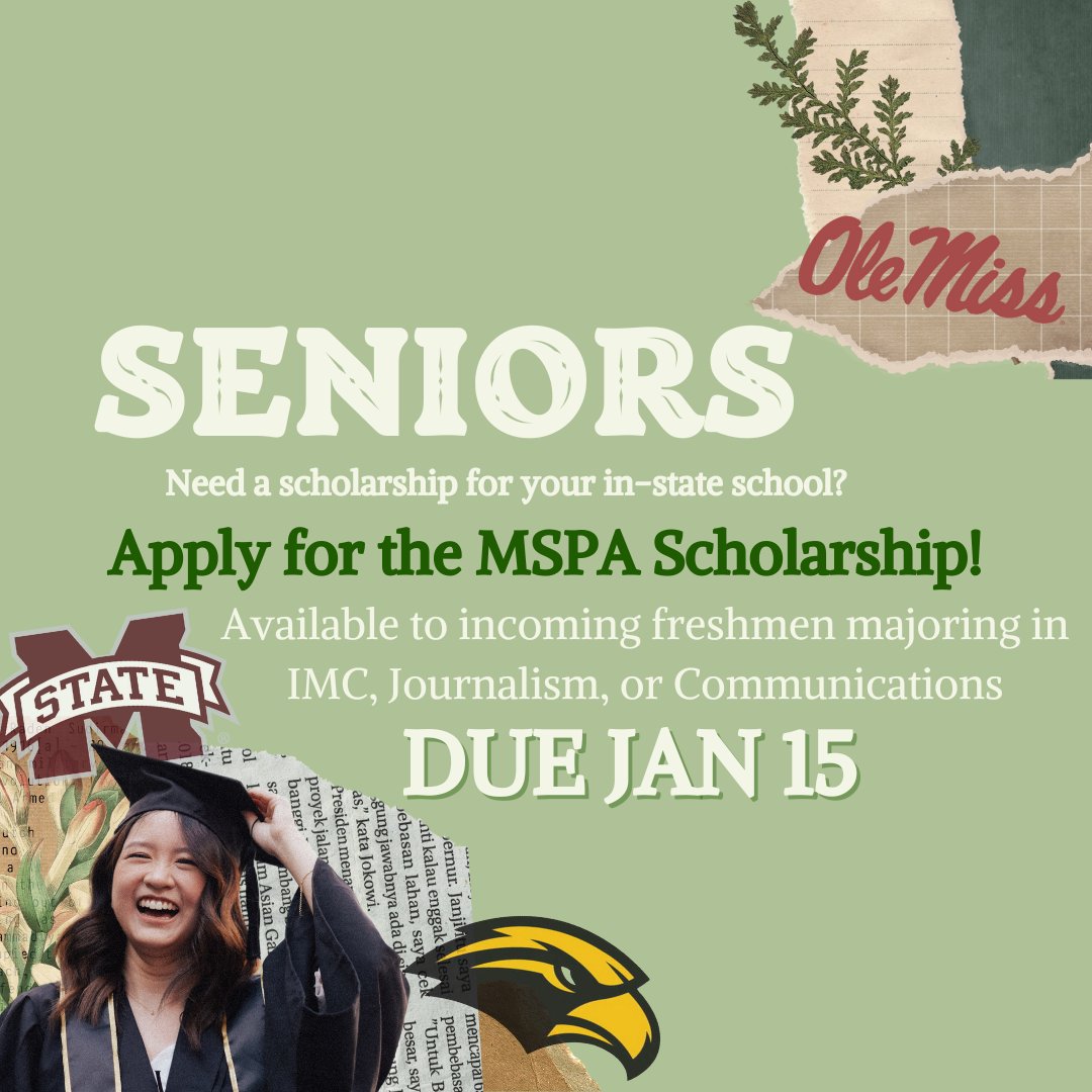 In a partnership between the major schools of journalism/communication in Mississippi, MSPA will offer THREE $1,000 scholarships to graduating high school seniors who have demonstrated excellence in scholastic media during their HS careers. 
Check our LinkTree for the application