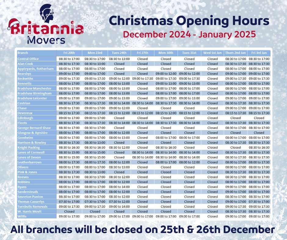 Here is our handy guide to each depot's opening hours over the festive period.