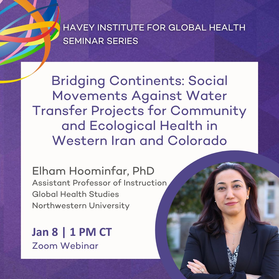 Havey Institute for Global Health (@fsmglobalhealth) on Twitter photo Learn about the intersection of environment and society at our January #IGHSeminar with Elham Hoominfar, PhD from <a href="/weinbergcollege/">Weinberg College at Northwestern</a>'s Program in Global Health Studies!
🗓️Wed, Jan. 8th
⌚️1 PM - 2 PM CT
💻Zoom registration: spr.ly/6010Qcrwo Learn about the intersection of environment and society at our January #IGHSeminar with Elham Hoominfar, PhD from <a href="/weinbergcollege/">Weinberg College at Northwestern</a>'s Program in Global Health Studies!
🗓️Wed, Jan. 8th
⌚️1 PM - 2 PM CT
💻Zoom registration: spr.ly/6010Qcrwo