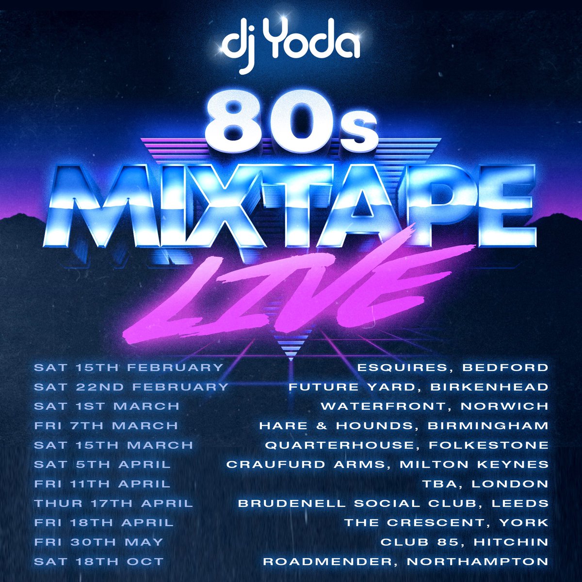 DJYodaUK's tweet photo. In 2025 I’m taking it back to the 1980s!
Expect an audio-visual mash-up of the best pop, hip-hop, movies, games and more of my favourite decade. 
Loads more dates to be announced, including a super exciting London venue - for now, hold the above date in your diary. 
Yes, I want to come to your town too - don’t ask me, tag in your best venues and promoters, let’s make it happen!
✨🎧📽️👾🎶