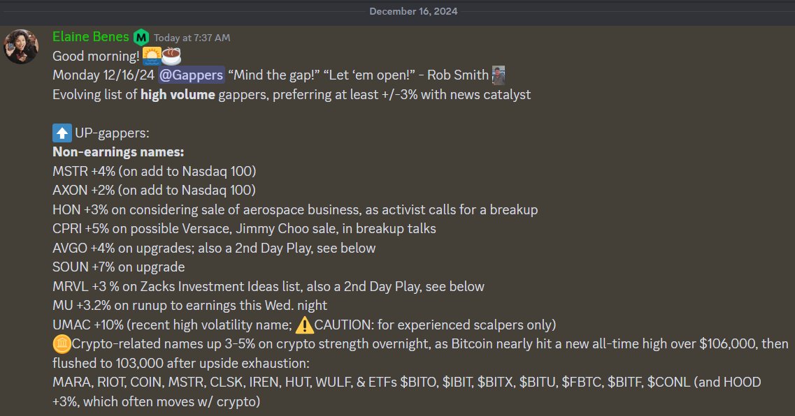 ElaineBenes99's tweet photo. Monday 12/16/24 #MindTheGap #2ndDayPlays📈📉
See screenshots below 👇
#ThanksRob #ThanksSara #TheStrat ❤️ https://t.co/BDBgC2jBkz