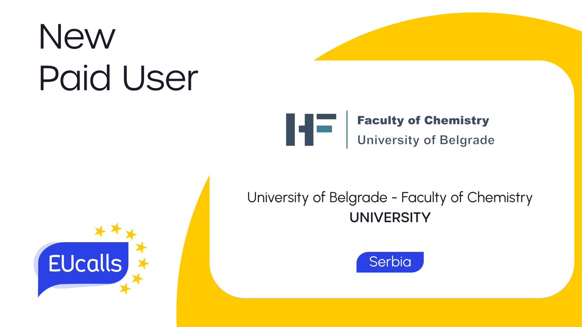 eucallsnet's tweet image. 🗣Introducing our new #EUcallspartner, the @HemijskiFak_UB!

UBFC, 🇷🇸 Serbia, specializes in educating chemists and advancing research in biochemistry, environmental chemistry, and food sciences.

🤝Explore their profile: eucalls.net/dashboard/part…

#eucalls #eucallsnet #EUpartners