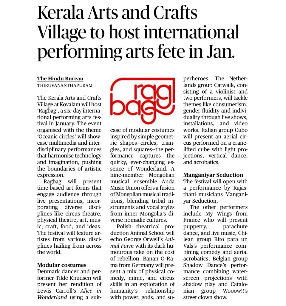 ragbagkerala's tweet photo. Kerala Arts and Crafts Village to host international performing arts festival Ragbag in January
.
.
.

#RagbagFestival #ragbag #Explore #PerformanceArt #Ragbag2025 #ArtFestival #Craftfest #foodfest #ExploreIdeas #LivePerformance #culturalfestival https://t.co/lpuCzJ1RXq