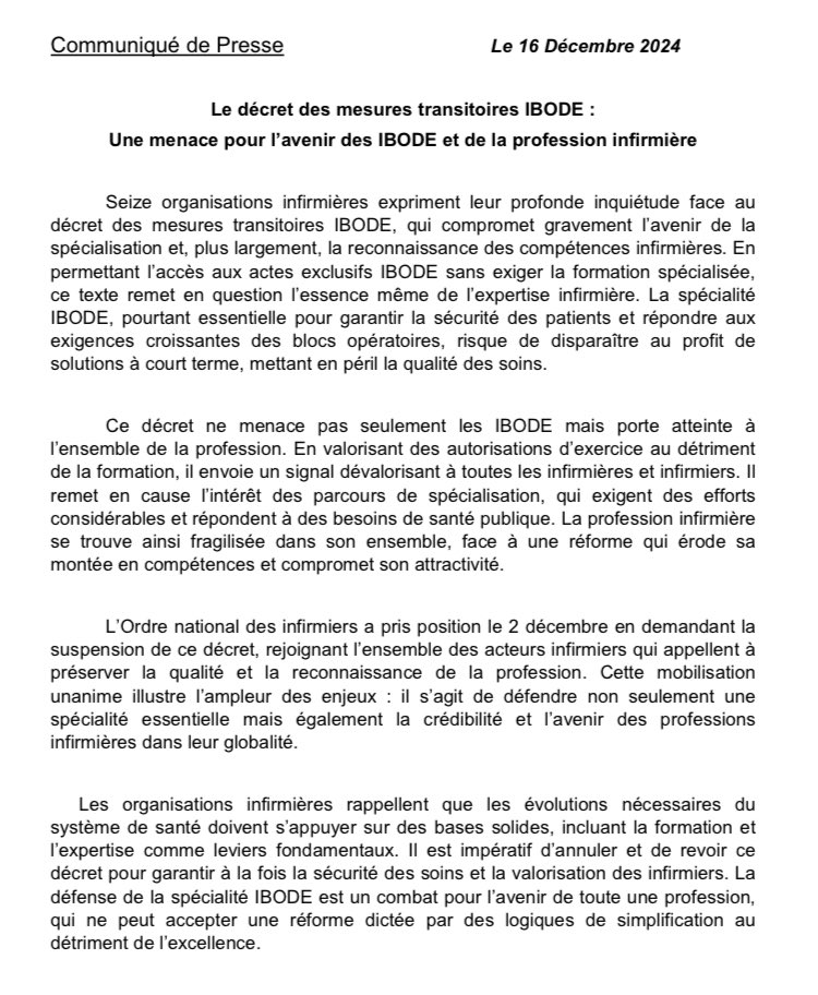 SNIA75's tweet image. Communiqué commun des organisations infirmières en soutien aux Infirmier(e)s de Bloc Opératoire Diplomé(e)s d’État #IBODE