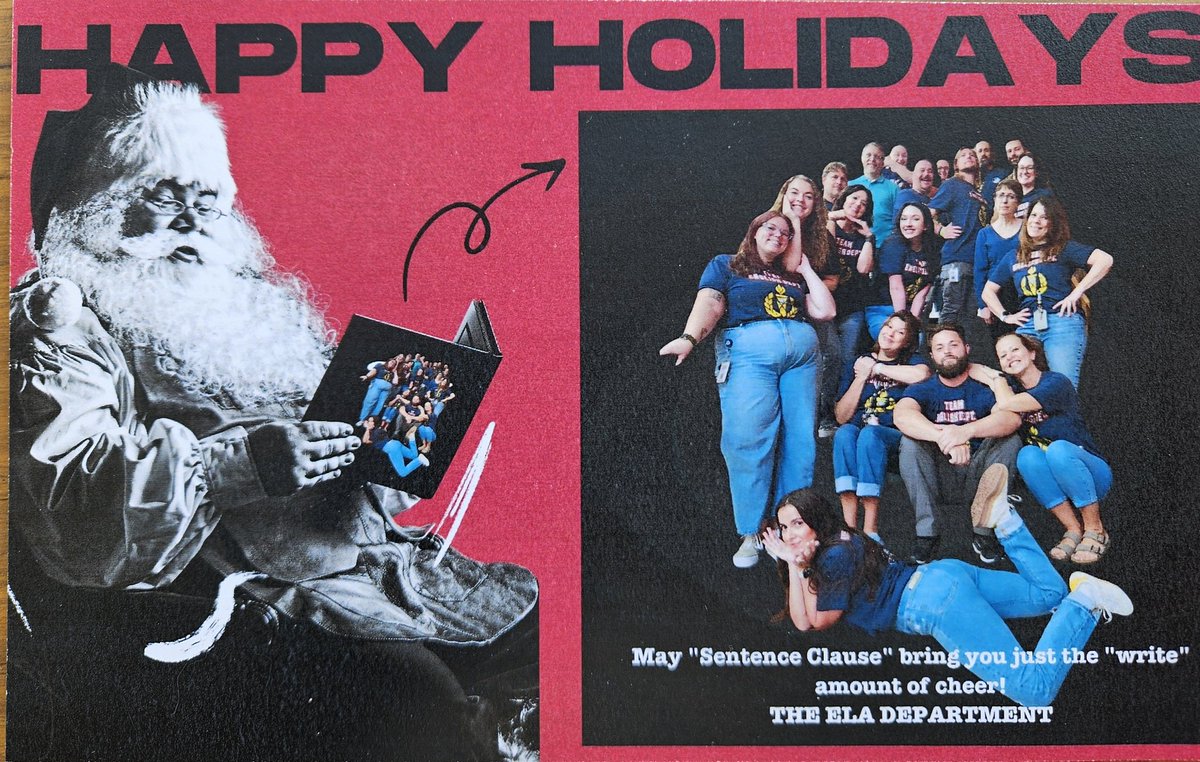 Michelle3780's tweet photo. Happy Holidays from the MNHS English Dept! @MillardNorthHS @AaronBearinger https://t.co/JqOiGUSVp3