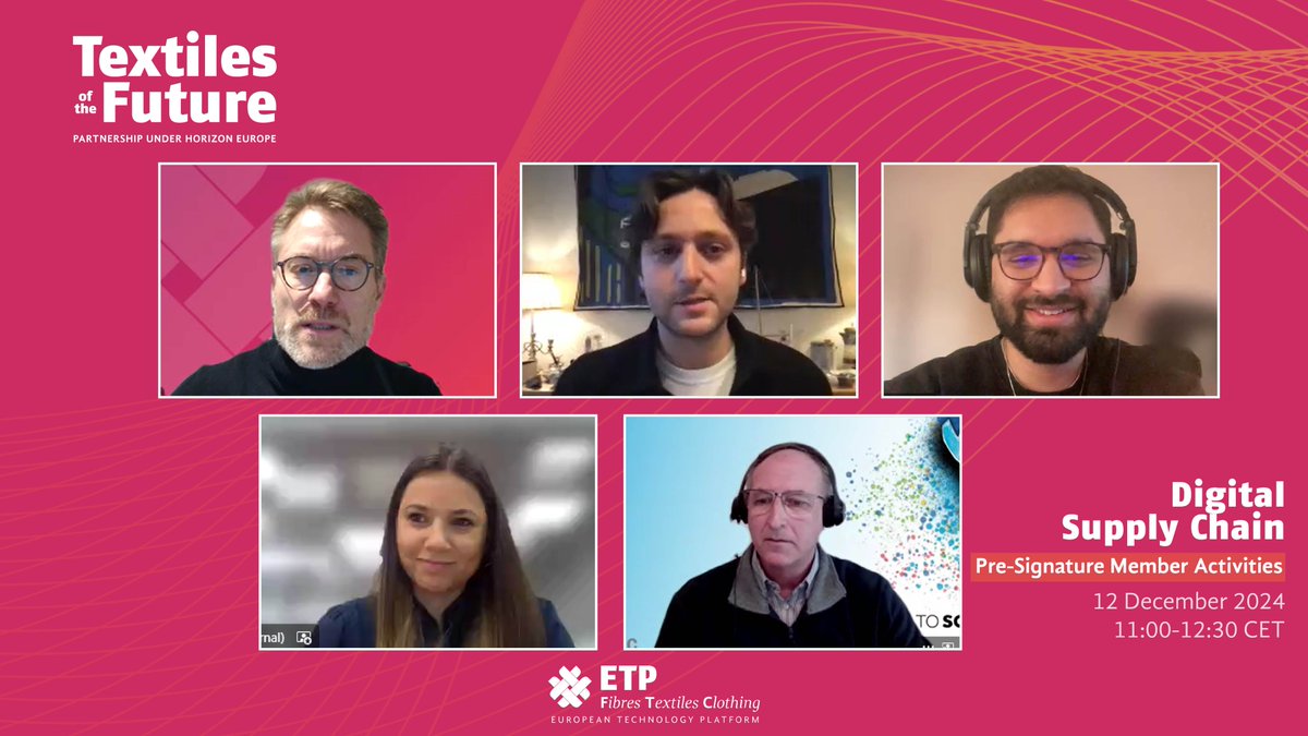 Last week, Textile ETP hosted the last 'Textiles of the Future partnership' webinar of the year, focusing on Digital Supply Chain 📦

Interested in the next 'Textiles of the Future' partnership activities? Join Textile ETP! ⬇

…atform-25517858.hubspotpagebuilder.eu/textile-etp-me…