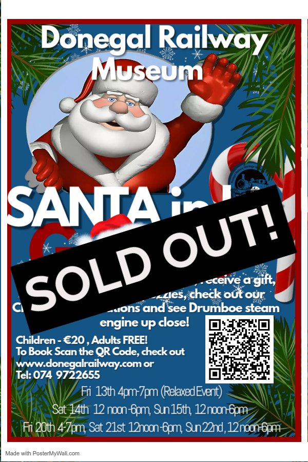 DonegalRailway's tweet photo. SOLD OUT!
We are sorry to say but we have SOLD OUT completely for our coming Santa weekend. We had a great turnout last weekend, and I think those who visited will agree, it was a unique Christmas family experience. https://t.co/ySd2Sihagi