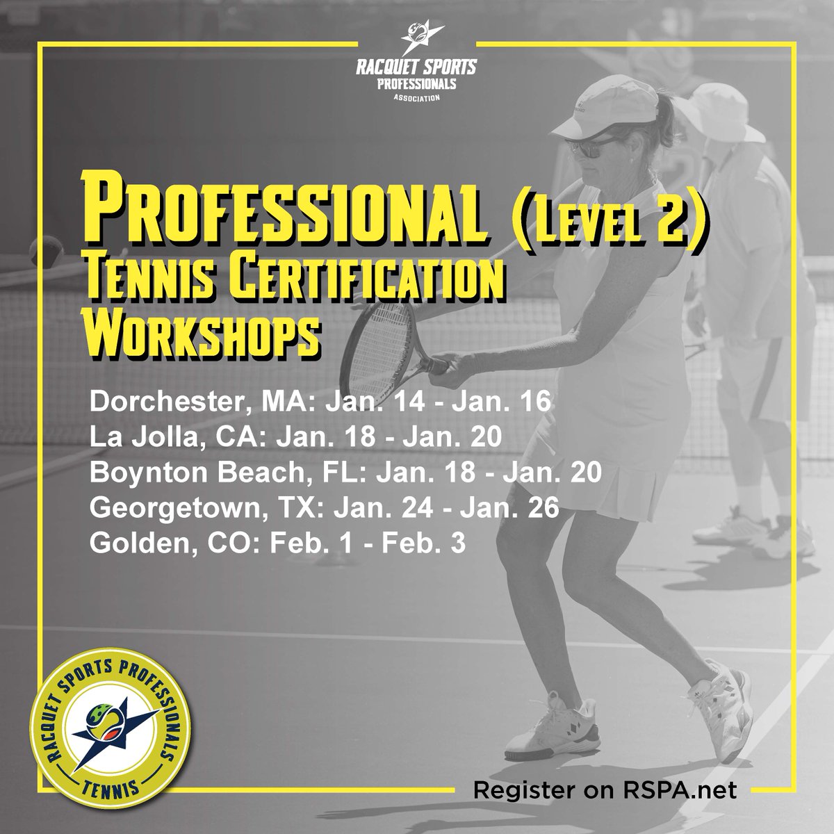 rspaHQ's tweet photo. Don't wait — We offer Tennis Instructor (Level 1) and Tennis Professional (Level 2) workshops all around the country! 

We invite members to receive expert training, exclusive benefits, insight in the racquet industry and more!

Click the link to register: https://t.co/lJUaB1wBFY https://t.co/i3xZGH8qrm