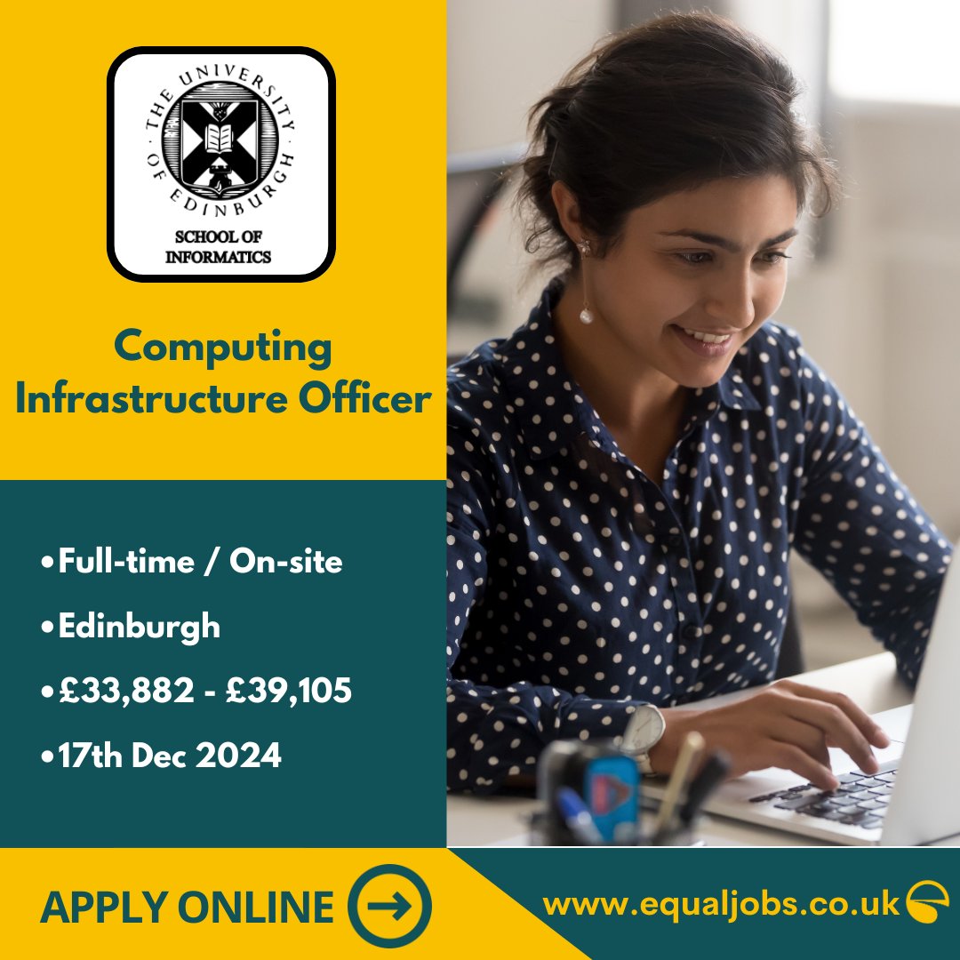 EqualJobsUK's tweet image. It's your last chance to apply for the Computing Infrastructure Officer role at @InfAtEd at @EdinburghUni.
Follow the link to apply:
equaljobs.co.uk/jobs/edinburgh…
#computinginfrastructure #ITjobs #edinburgh #scotland #hiring #jobs2024 #diversityandinclusion #ethnicminority