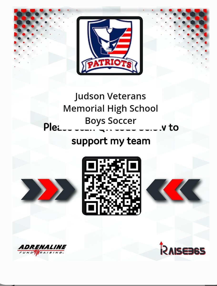 VMHS Patriots Men's Soccer (@vmhssoccer) on Twitter photo Patriot Nation!!
We have kicked off our 2024-2025 fundraiser!
Use the QR code or link provided to donate!
Thank you for your support of VMHS soccer!
raise-365.com/login/1431886/…
<a href="/JISD_ATHLETICS/">Judson ISD Athletics</a> <a href="/JudsonISD/">Judson ISD 🍎</a> <a href="/SAVeteransHS/">Veterans Memorial High School</a> Patriot Nation!!
We have kicked off our 2024-2025 fundraiser!
Use the QR code or link provided to donate!
Thank you for your support of VMHS soccer!
raise-365.com/login/1431886/…
<a href="/JISD_ATHLETICS/">Judson ISD Athletics</a> <a href="/JudsonISD/">Judson ISD 🍎</a> <a href="/SAVeteransHS/">Veterans Memorial High School</a>