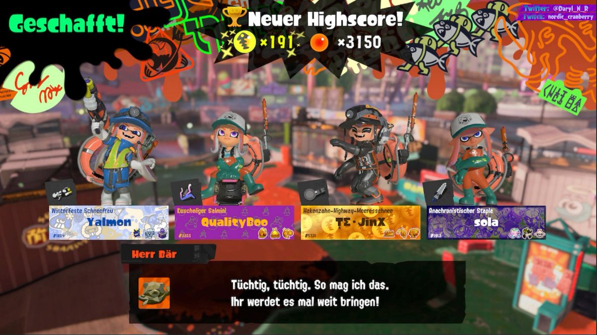 Daryl_N_R's tweet photo. Unfortunately, the Big run is over.
But this weekend was so much fun. <3
Thanks for playing. :D
#nintendoswitch #stream #splatoon #splatoon3 #splatoonsalmonrun #salmonrunnextwave #record #Bigrun #WeekendVibes https://t.co/7p9pdOWMO4