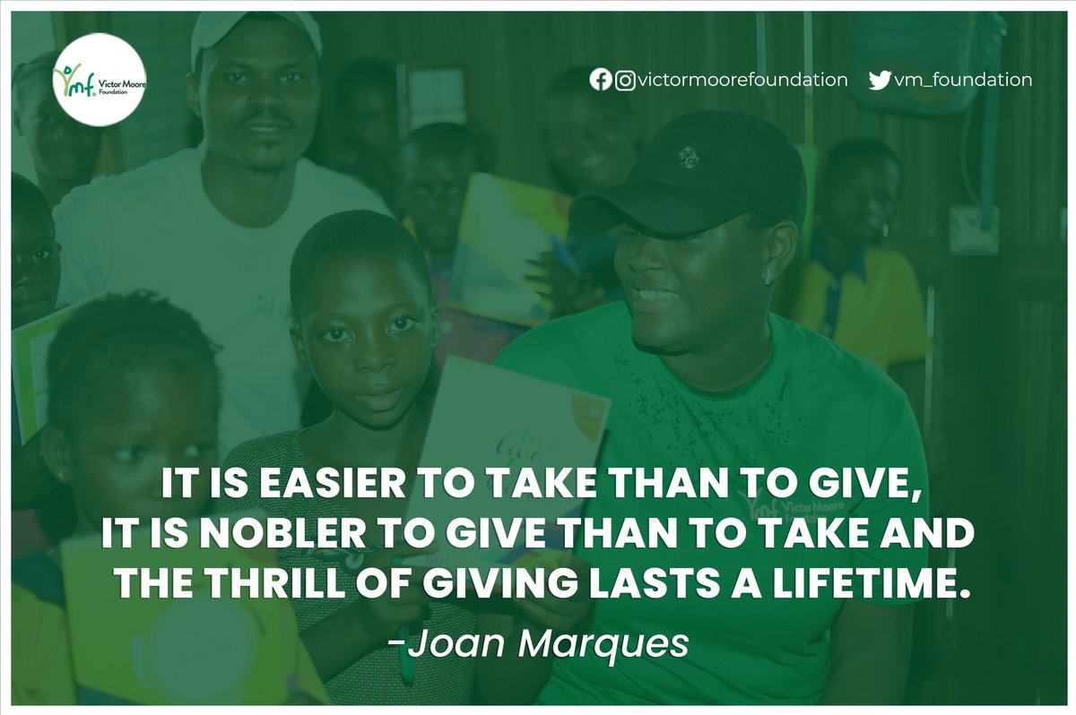 VM_Foundation1's tweet photo. It is easier to take than to give, it is nobler to give than to take and the thrill of giving lasts a lifetime.

-Joan Marques

#vmf #VictorMooreFoundation #unicef #unesco #education #ministryofeducation #students #learning #childeducation #mondaymotivation https://t.co/thvf2sMUT5