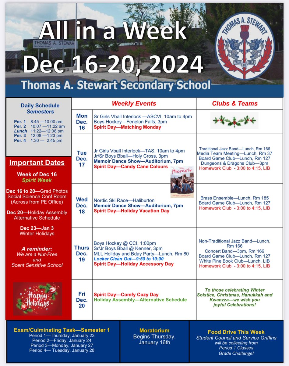 It’s a Spirit Week, Griffins! Check out everything that is happening in the All in a Week for Dec. 16-20.