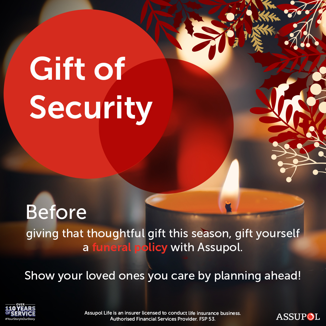 AssupolLife's tweet photo. Before giving that thoughtful gift this season, gift yourself a funeral policy with Assupol.
Show your loved ones you care by planning ahead!
#5MillionLivesCovered #Over110YearsOfService
https://t.co/BXbWiLLJn6 https://t.co/1bWAPebmtz