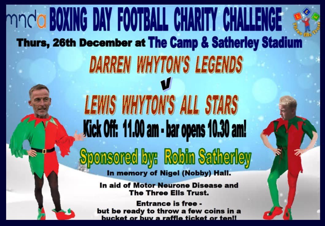 Boxing Day is looming and that can only mean one thing!  

The Portland Utd FC Annual Boxing Day Charity Match (which has been running for over thirty years).  

Entertainment guaranteed. Skills and stamina are NOT guaranteed!!  

An ideal way to blow off any cobwebs (or just