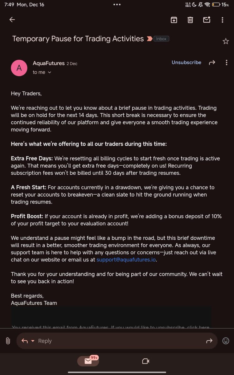 JustMeraThought's tweet photo. @Aqua_Futures We all are waiting since 14 days till now 0 update from team 

Kindly try to solve it ASAP, many people bought aqua futures because we trust @AquaFunded otherwise 99% won’t buy any new firm account.

Kindly try to solve this ASAP 
Thanks https://t.co/hoUaFDb1NZ
