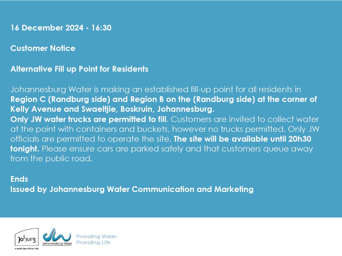 JHBWater's tweet photo. #RandWaterMaintenance
#AlternativeFillUpSite #Randburg  ^A https://t.co/rqPfB0hm3X