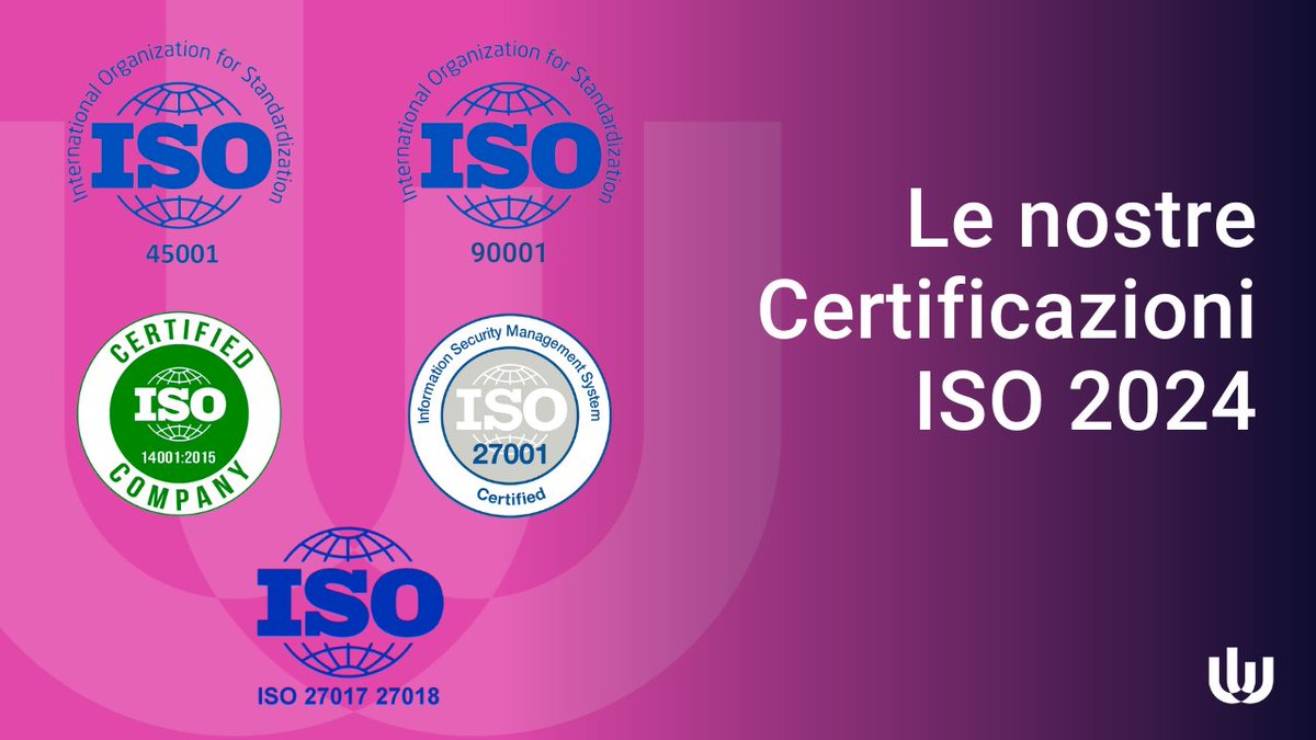 Abbiamo rinnovato per il settimo anno consecutivo la certificazione 𝗜𝗦𝗢 𝟵𝟬𝟬𝟭 e confermato le certificazioni 𝗜𝗦𝗢 𝟭𝟰𝟬𝟬𝟭, 𝗜𝗦𝗢 𝟰𝟱𝟬𝟬𝟭 e 𝗜𝗦𝗢 𝟮𝟳𝟬𝟬𝟭 con gli standard 𝗜𝗦𝗢 𝟮𝟳𝟬𝟭𝟳 e 𝗜𝗦𝗢 𝟮𝟳𝟬𝟭𝟴. #WelfareAziendale #CertificazioneISO