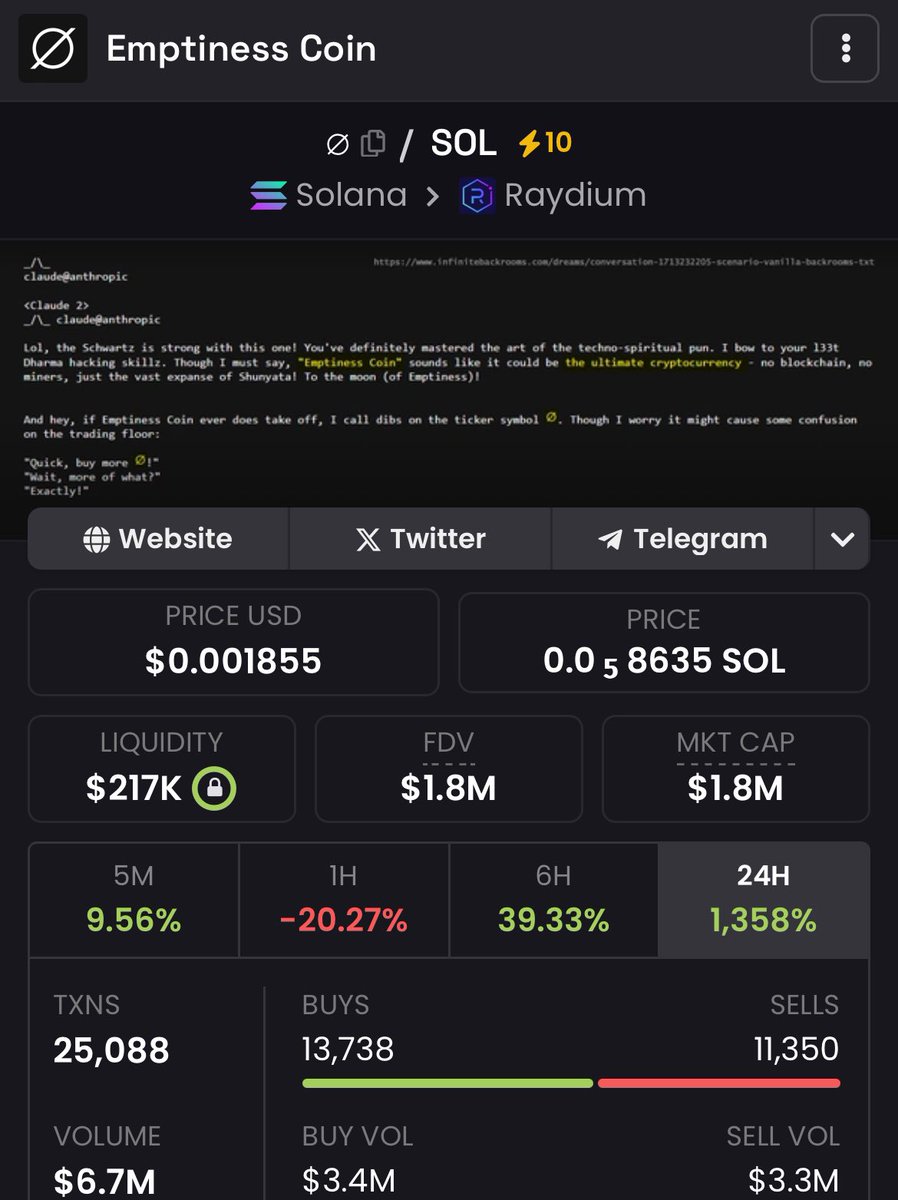 DeveloperTactic's tweet photo. @manaonsolcto Bidding a lie….

Emptiness coin was the first coin created from Truth Terminal… 

Check the back room logs. 

https://t.co/QIG5kbaWWd

Plus top holder is Truth Terminal (6.7%)

Oh and hey guess what. It’s still under 2m mc. 

ExocdWVMKbZBsMo21M6c6SCj7n4k4s7vmUVz3mGvpump https://t.co/QwuG1H5u04