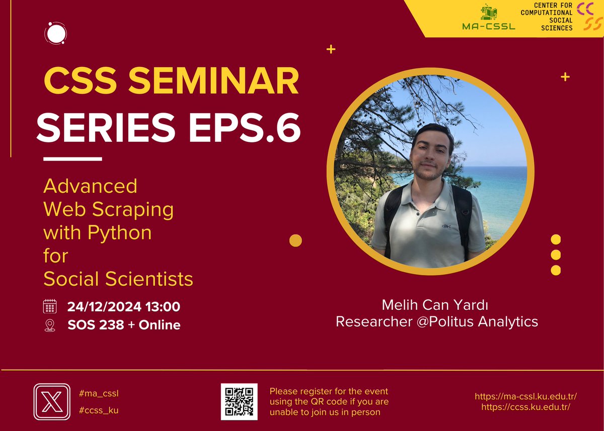 🚀 Join us for an engaging hybrid seminar on advanced web scraping with python for social scientists. Don't forget to register if you are planning to attend online  👉 shorturl.at/mTfCy