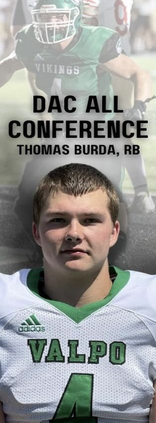 burda_thomas's tweet photo. I am honored to have been name DAC All Conference and All-State alongside my teammates!!! THANK YOU 
@VHSFootball_19 
@AthleticsValpo https://t.co/9fkMWpdSuM