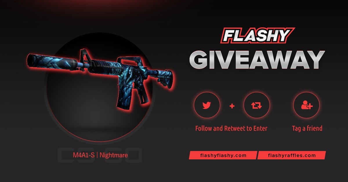 🎅 24H GIVEAWAY !!! 🎁 M4A1-S Nightmare !

To win:
🎄 Visit for free codes: flashyflashy.com
🎄 Retweet
🎄 Tag a friend 
🎄 Follow us

#flashyflashy #giveaway #csgoskins #CSGOGiveaway