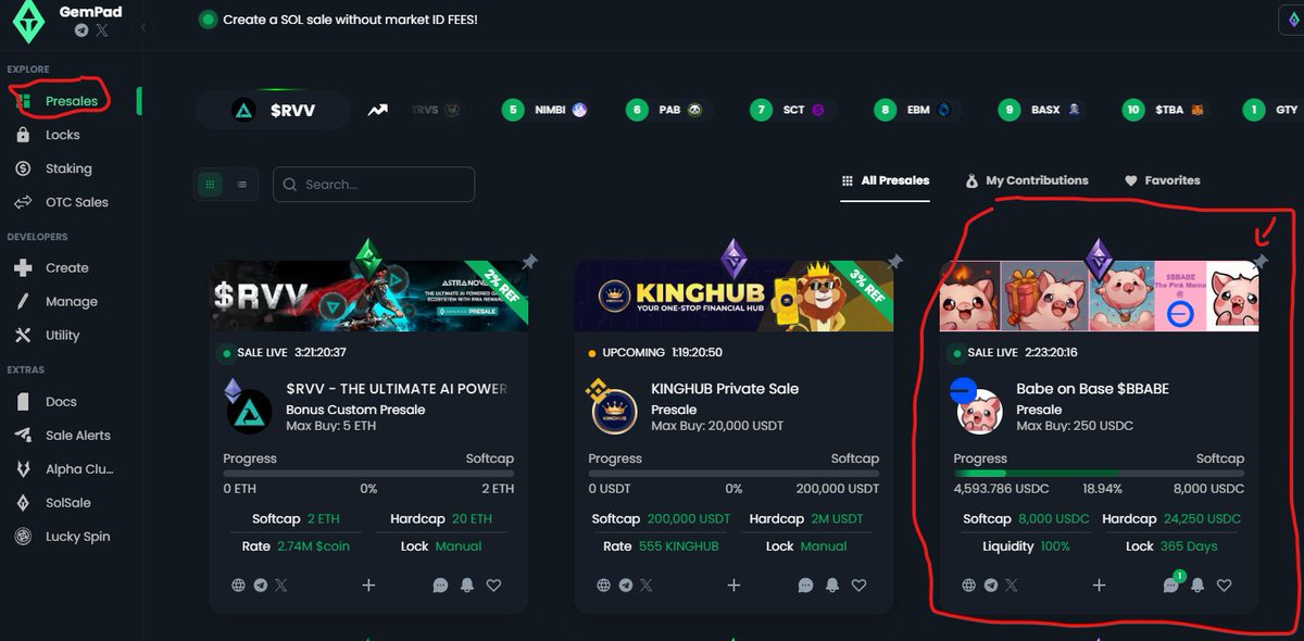 The $BBABE sale is now pinned to top on <a href="/TheGemPad/">𝗚𝗲𝗺𝗣𝗮𝗱</a>  Presale site 🔥