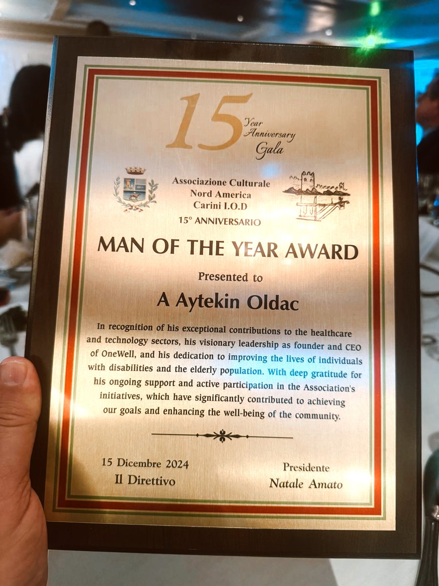 OneWellHealth's tweet image. 🎉 A Moment of Pride for OneWell Health Care! 🎉

We are thrilled to share that our CEO, Aytekin Oldac, has been honored with the "Man of the Year Award" by Carini IOD at their 15th Anniversary Gala. 🏆
#manoftheyear