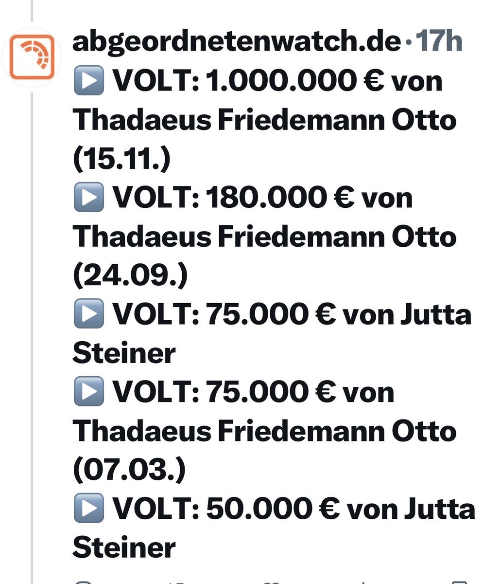 jutta_ditfurth's tweet image. #Volt die Partei der Kinder und Erben reicher Leute
#Parteispenden #BRW2025