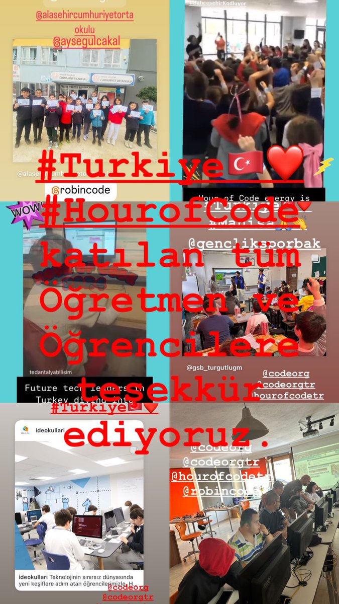 #HourofCode'a katılan Tüm #Öğretmen ve #öğrencilerimize teşekkür ediyoruz.
<a href="/codeorg/">Code.org</a> <a href="/robincodeorg/">RobinCode</a> 
#LetsCodeyourDreams