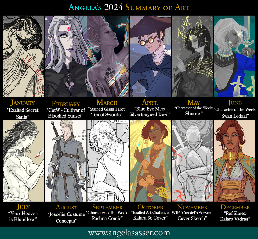 AngelaSasserArt's tweet photo. If you'd rather enjoy the full-sized static art at your own pace, I've also written a text-based Year in Art article, though it won't have the timelapses and full rambling of the video version.  

Enjoy at your leisure! Read on here: https://t.co/Gb2416jClD

#yearinart https://t.co/VY8MDRamsp