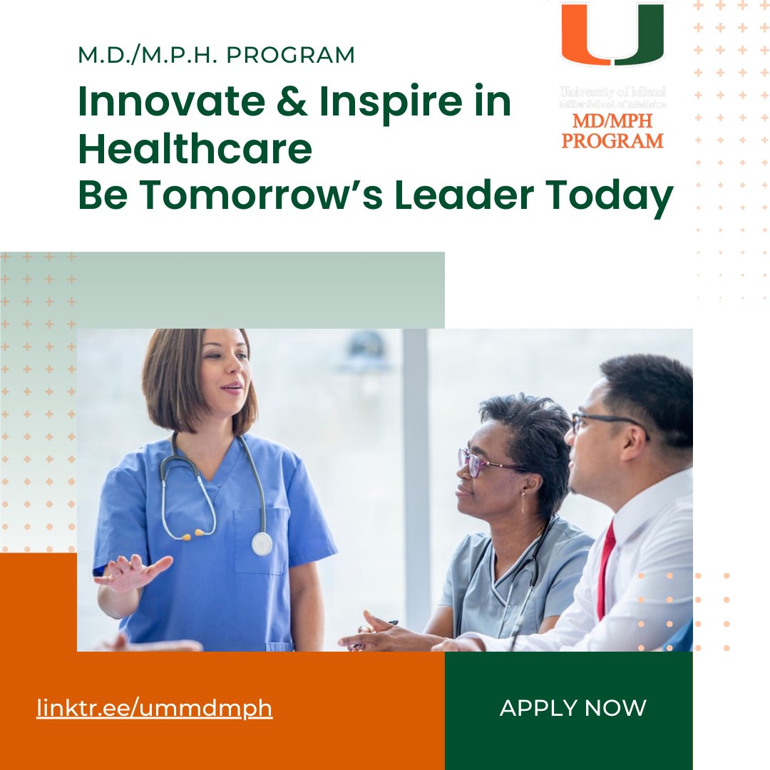 UMMDMPH's tweet photo. Step into the future of healthcare with our MD/MPH program! 🚀✨ Join us to lead the next wave of health innovation. Are you ready to make a lasting impact?
#UMMDMPH
#universityofmiami
#FutureHealthLeaders
#HealthcareInnovation
#PublicHealthMatters
#UMiami https://t.co/GTrSHII9gH