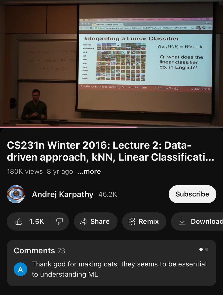 Hesamation's tweet image. Deep Learning for computer vision,
by Andrej Karpathy
CS231n Stanford 2016