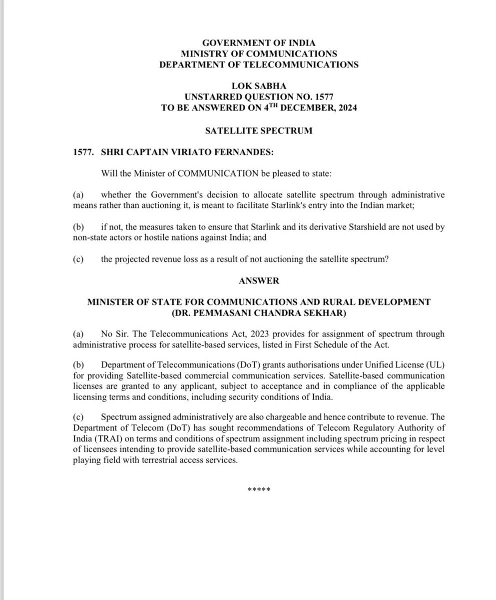 JavedSuri's tweet photo. BJP from 2007 to 2014 - 
"UPA is corrupt because It allotted telecom spectrum without auction, #Scam.

BJP in 2024 - 
"We are allotting satellite telecom spectrum to Elon Musk's Starlink without auctions (i.e. administratively).
#TelecomSpectrum #SatelliteSpectrum #Starlink https://t.co/cPRjJu0srq