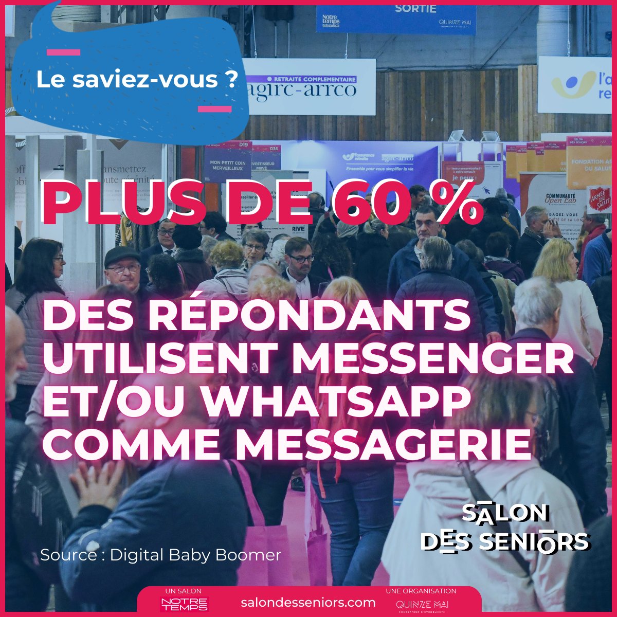 💡 𝗟𝗲𝘀 𝗿𝗲́𝘀𝗲𝗮𝘂𝘅 𝘀𝗼𝗰𝗶𝗮𝘂𝘅, 𝗽𝗮𝘀 𝗾𝘂𝗲 𝗽𝗼𝘂𝗿 𝗹𝗲𝘀 𝗷𝗲𝘂𝗻𝗲𝘀 !
 
L’étude récente de 𝗗𝗶𝗴𝗶𝘁𝗮𝗹 𝗕𝗮𝗯𝘆 𝗕𝗼𝗼𝗺𝗲𝗿, menée auprès de 1172 seniors, révèle que cette génération est en réalité plutôt connectée.  salondesseniors.com/content/reserv…
