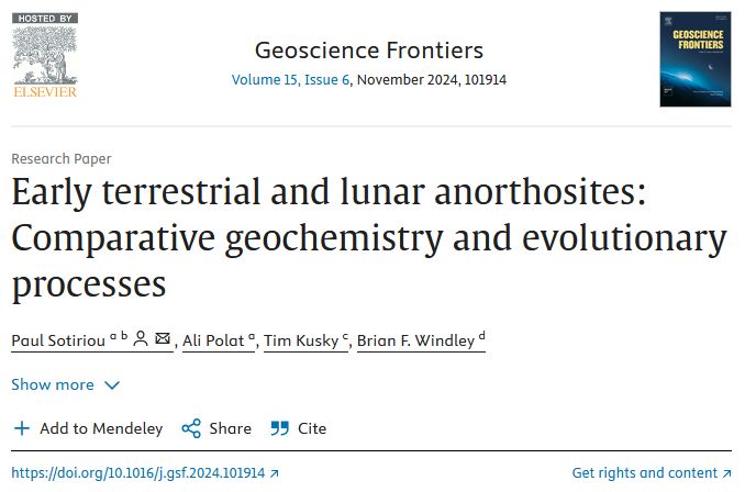 Dr. Ali Polat has published 13 articles this year! His latest is co-authored with his former graduate student, Dr. Paul Sotiriou, titled "Early terrestrial and lunar anorthosites: Comparative geochemistry and evolutionary processes". Click here to view: buff.ly/3ZOnFaP