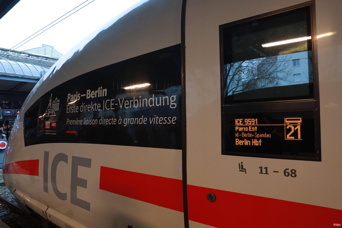 GermanEmbassy's tweet photo. The first direct high-speed train connection between Berlin and Paris launched today.

Passengers can now travel between the German and French capitals in roughly eight hours, with ticket prices starting at €59.99. https://t.co/b9V4GmXauw