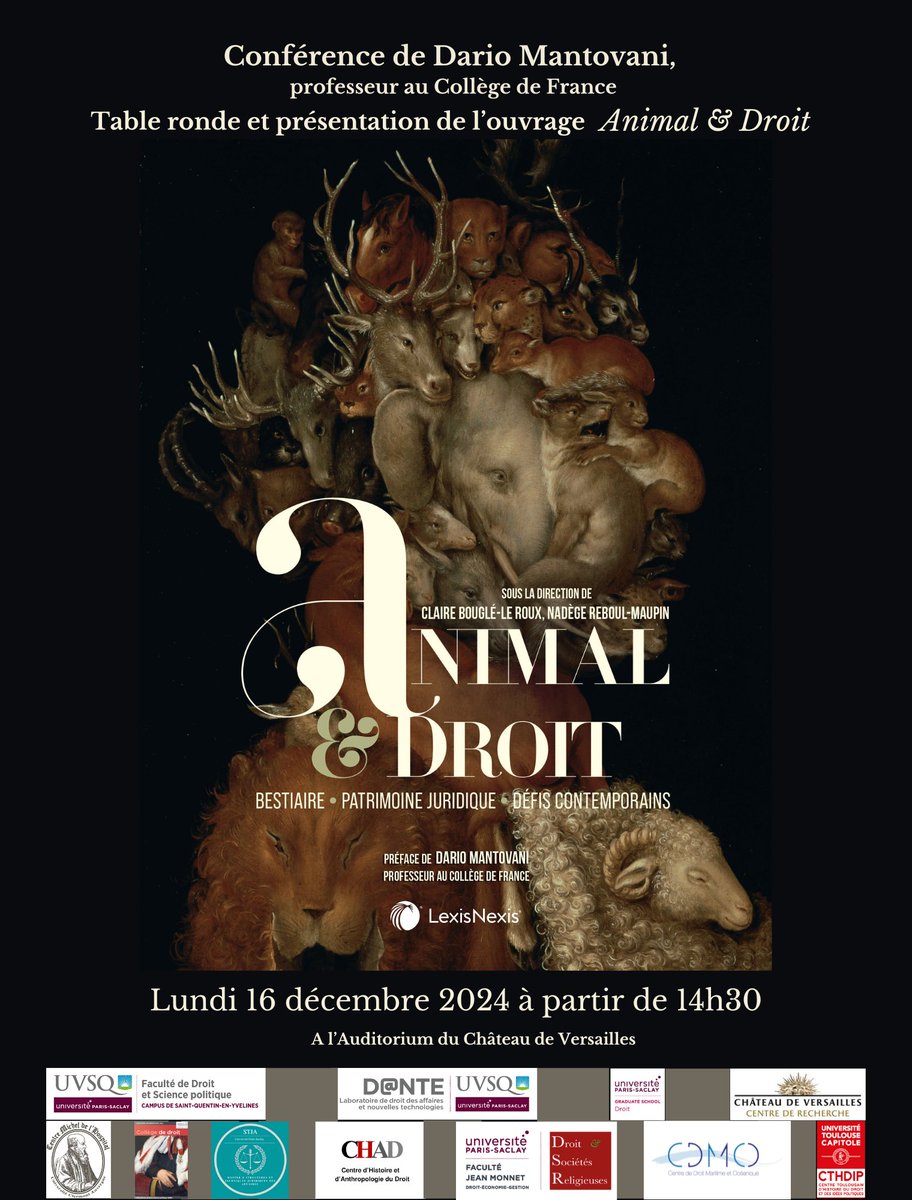 CRCV (@crcversailles) on Twitter photo Ce jour, pour la sortie du livre "Animal & Droit. Bestiaire. Patrimoine juridique. Défis contemporains", <a href="/DANTE_UVSQ/">Laboratoire D@NTE</a> et <a href="/CRCVersailles/">CRCV</a> organisent une conférence de Dario Mantovani, professeur <a href="/cdf1530/">Collège de France</a>, puis une table-ronde et présentation de l’ouvrage
➡️chateauversailles-recherche.fr/francais/collo… Ce jour, pour la sortie du livre "Animal & Droit. Bestiaire. Patrimoine juridique. Défis contemporains", <a href="/DANTE_UVSQ/">Laboratoire D@NTE</a> et <a href="/CRCVersailles/">CRCV</a> organisent une conférence de Dario Mantovani, professeur <a href="/cdf1530/">Collège de France</a>, puis une table-ronde et présentation de l’ouvrage
➡️chateauversailles-recherche.fr/francais/collo…