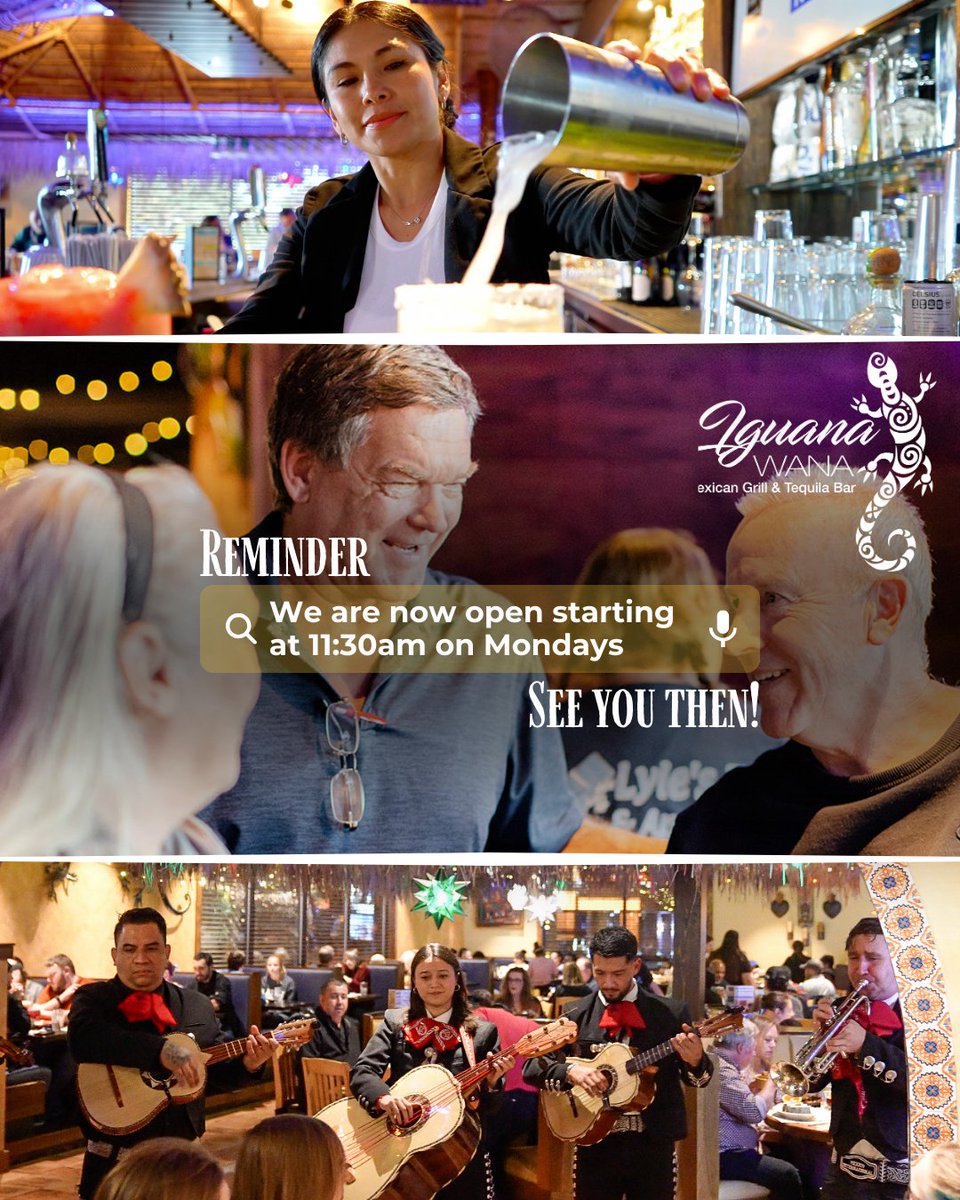 WanaGrill's tweet image. Start your week right—We’re now open at 11:30AM on Mondays! 🎉
Come in for lunch, stay for the good vibes. 🌮✨

#LunchDoneRight #IguanaWanaMondays