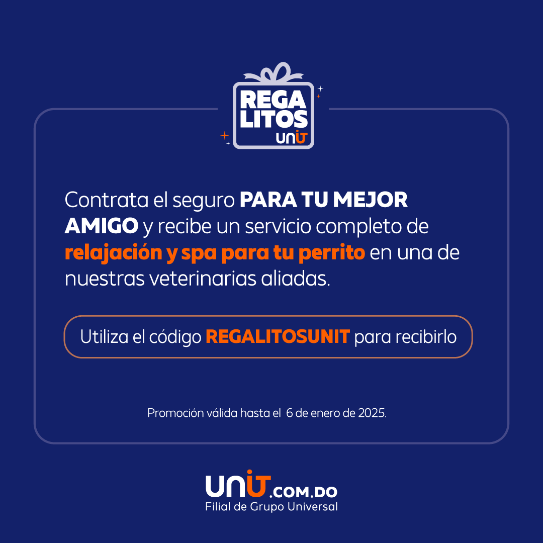 Un año entero de trabajo alegrando a toda la familia y dar amor incondicional es agotador 😮‍💨. Tu perrito se merece un día de relajación junto a una protección completa 😎🐶.

Utiliza el código REGALITOSUNIT al momento de contratar para recibirlo 🎁✨.