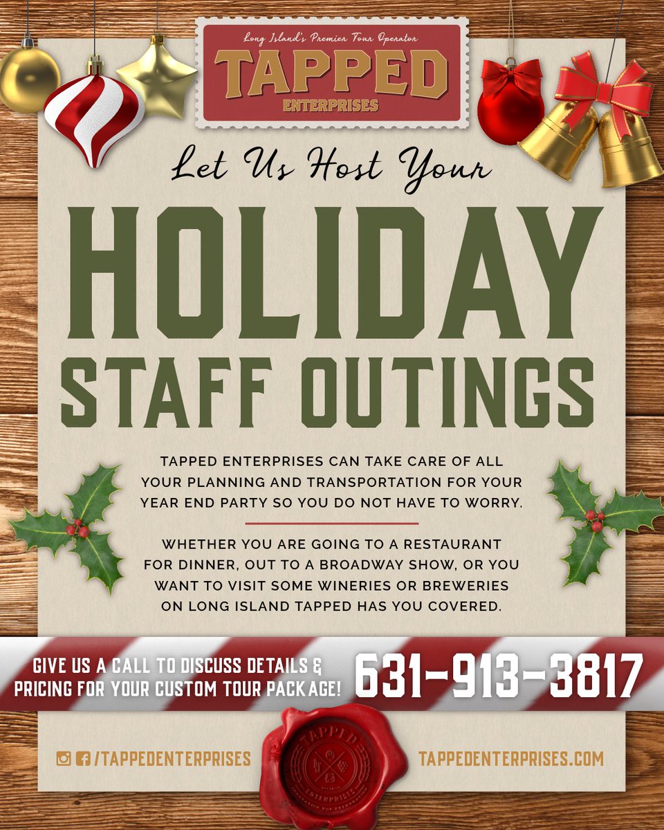 TappedEnt's tweet image. It’s not too late to book Tapped for your holiday party! 🎄🥂 Call 631.913.3817 now.